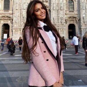 Zara Blazer - Pink (STRUCTURED BLAZER WITH CONTRASTING PIPING) Women Size Medium